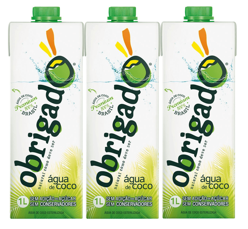 Férias de verão: 8 produtos para curtir a praia com as crianças Água de Coco sem Adição de Açúcar Obrigado Pack 3 Unidades 1L cada