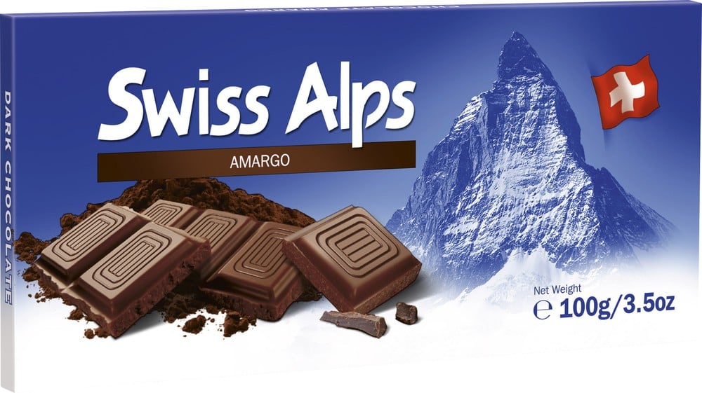 Caixa do chocolate suíço da marca Swiss Alps
